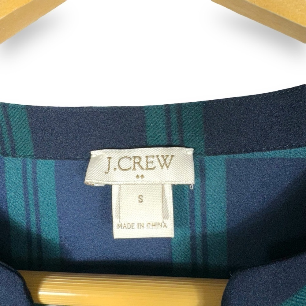 J Crew Factory V Neck Bell Sleeve Holiday Blouse, Black Watch Plaid, Size Small - Picture 6 of 10